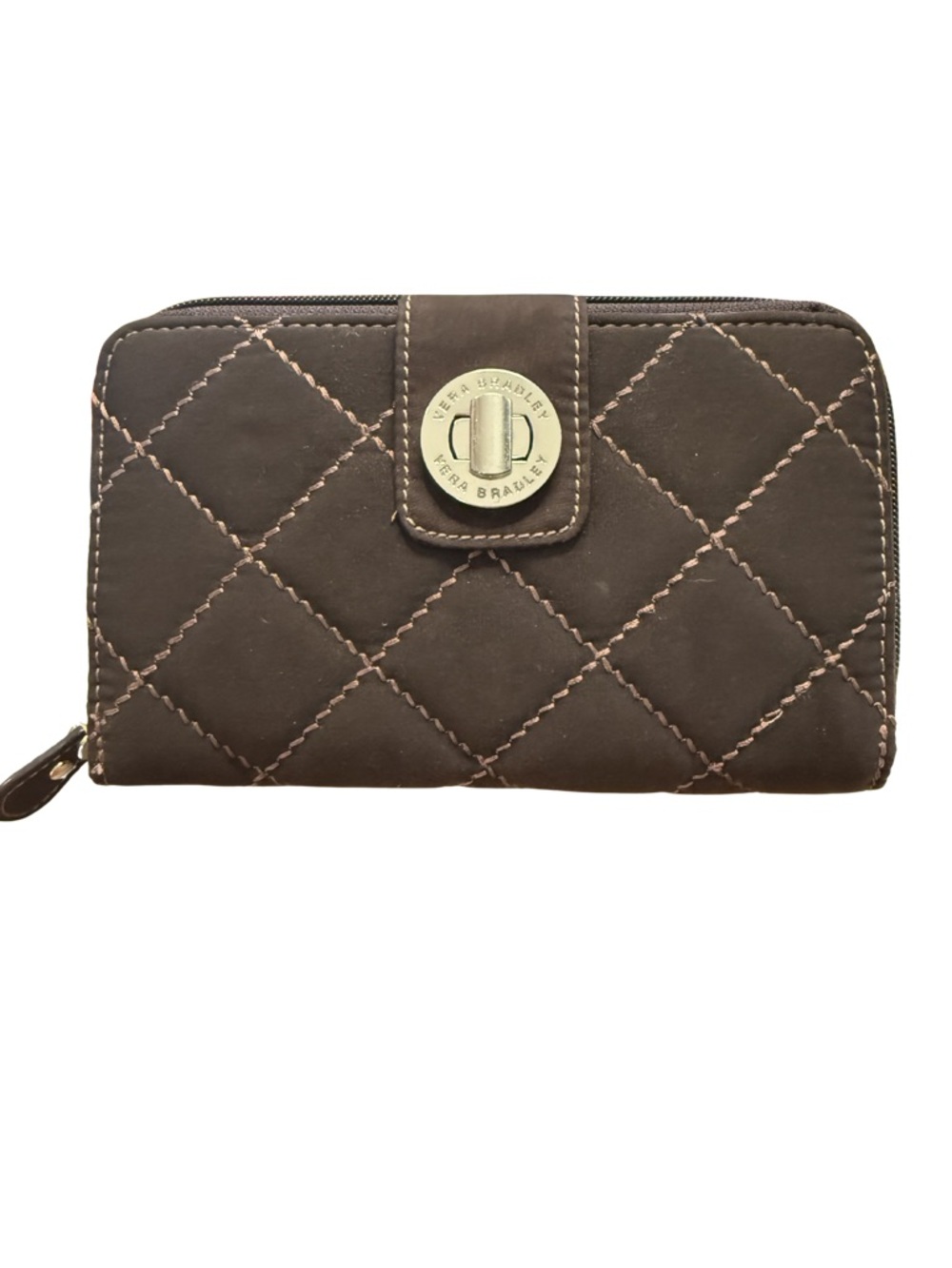 Vera Bradley Chocolate Brown Quilted Zip Wallet with Turn-Lock